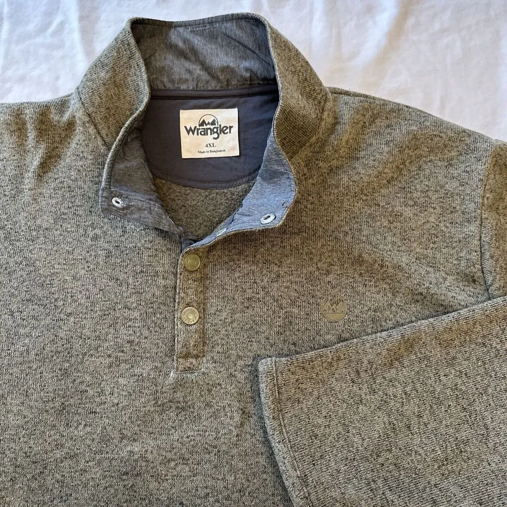 Wrangler Men Knit‎ Pullover Fleece 4XL Henley 1/4 Snap Green Sweatshirt Fish J16